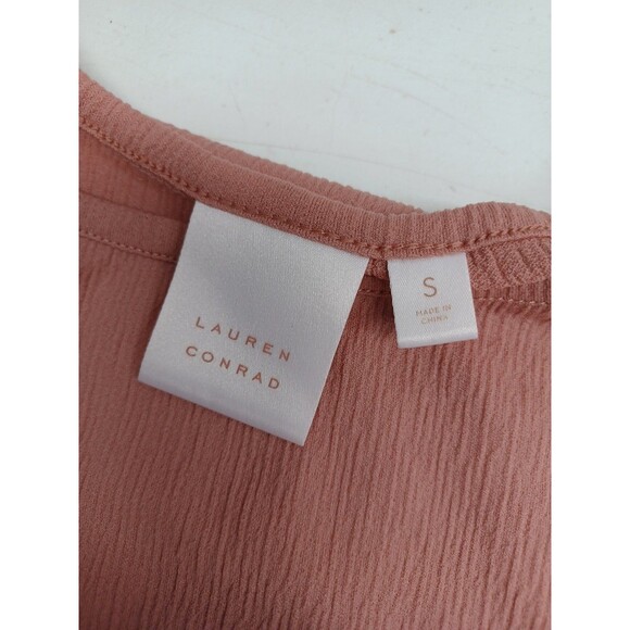 Lauren Conrad Top Sz S Womens Rose Pink Bell Sleeve Stretch Lace/Eyelet - Picture 6 of 8